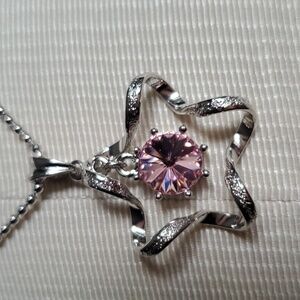 💖4/$25 Starry wave Pendant Necklace w/ Pink Crystal